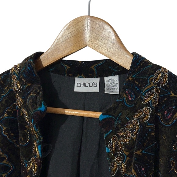 Chicos Womens Velvet Jacket Size 2 (M) with Beaded Trim Evening Dinner - Picture 4 of 5